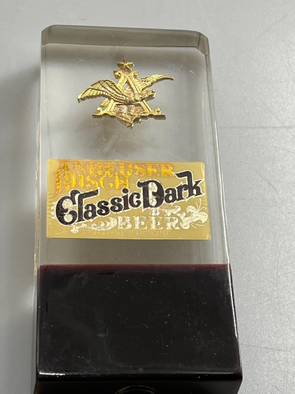 Anheuser Busch Classic Dark Beer Tap Handle 5 1/8" Acrylic 1978